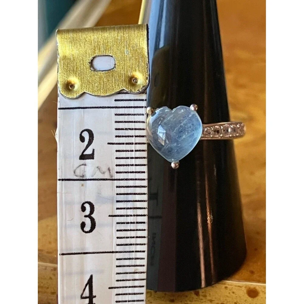 Genuine Aquamarine Sterling Silver Heart Ring Size 8.75